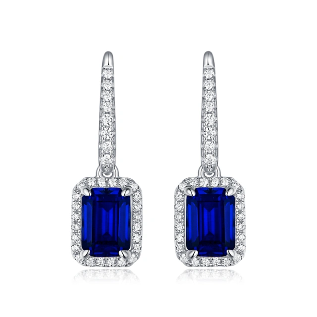 Synthetic Sapphire Emerald Cut Jewelry Set